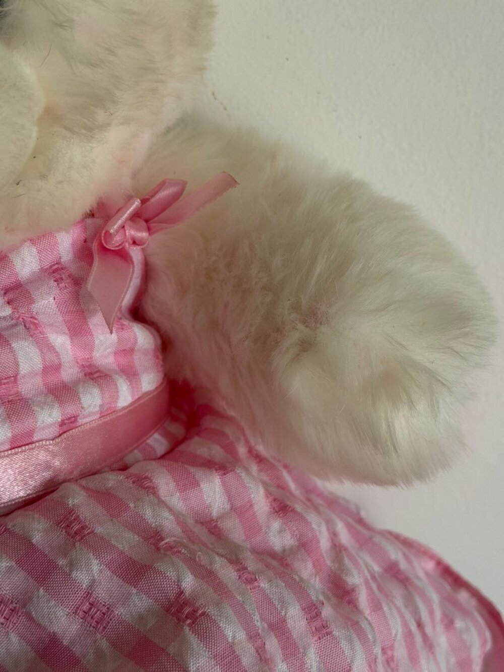 Build A Bear White Pink Marbled Teddy Bear Gingham Dress Stuffed Animal Y2K - Picture 4 of 15